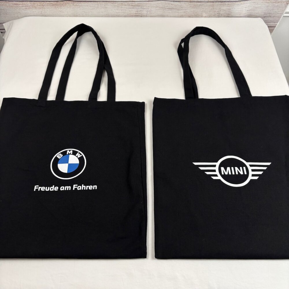 2 BMW MINI Black Tote Reusable Shopping Bags 100% Cotton Lightweight